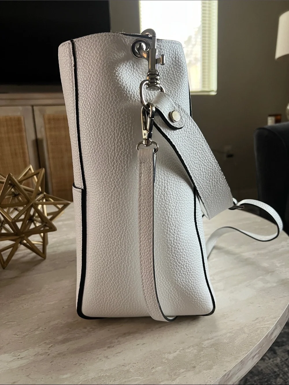 White Leather Shoulder Bag - Sleek Everyday Carry